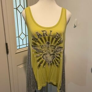 Harley-Davidson Green Sleeveless Tank Top with Graphic Asymmetrical Design